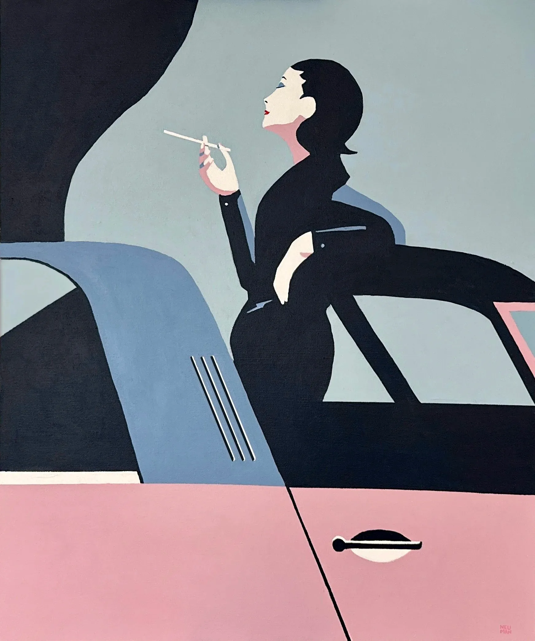 "The smoking lady by her Targa"  Reproduction from original digital art by B.A.V.Z.